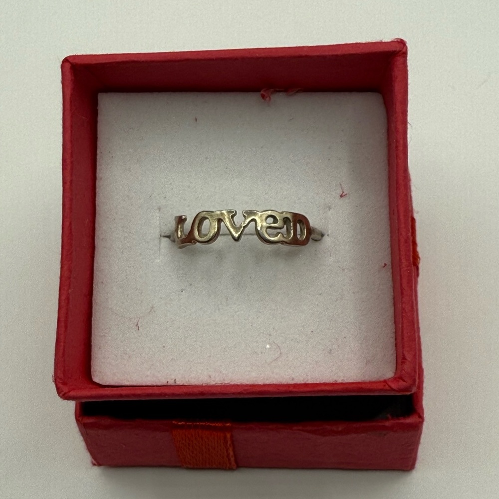 Dogeared Silver Love Script Ring
